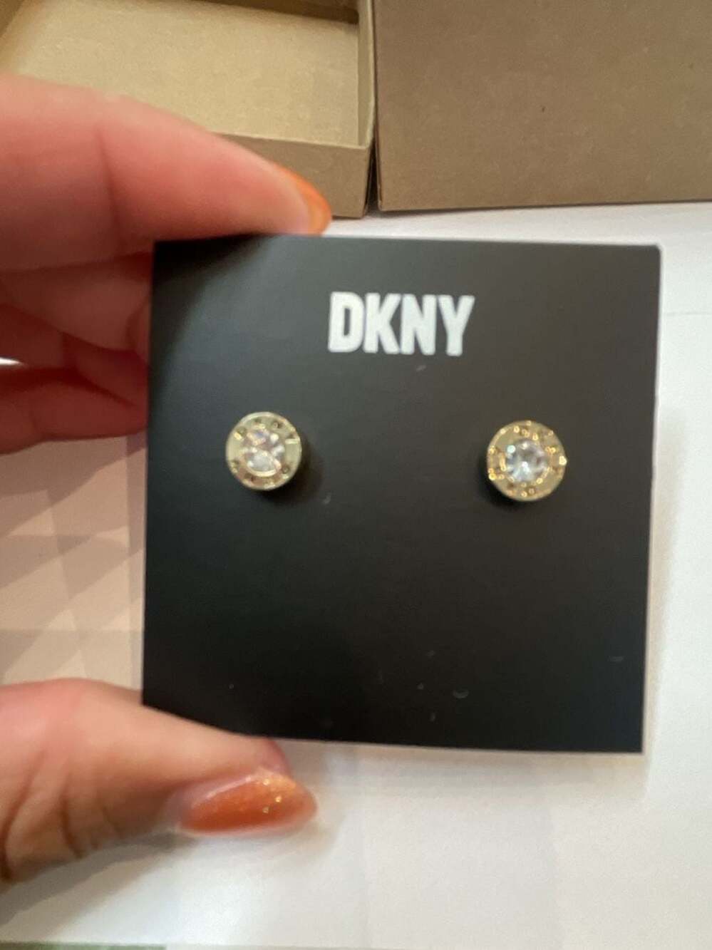 DKNY Logo Crystal Ring Stud Earrings